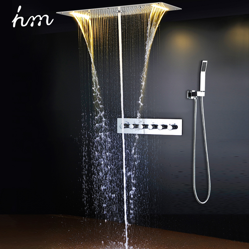 Hm Moderne populaire 304 En acier inoxydable En Laiton Salle De Bain Colonne Pluie Douche Ensemble