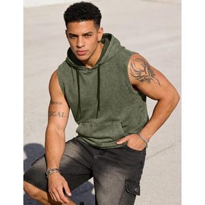 FOXA Mens Sleeveless Hoodie Tank <b>Top</b> Cotton Muscle Workout Gym Streetwear Shirt With Pocket Breathable French Terry - Product Image 4