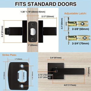 Poignées de porte robustes noires mates de conception française, ambidextres, pour intérieur (chambres, villas, hôtels) et extérieur - Product Image 4