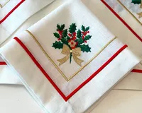 Serviettes de table de Noël en lin brodées sur mesure, décoration de table personnalisée pour les fêtes, ensemble de serviettes de Noël, cadeau, vente en gros, OEM