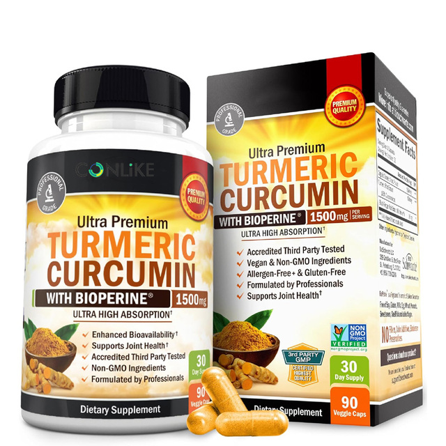 Custom Organic Turmeric Curcumin 1500mg Black Pepper Vegan Capsules Powder Extract Supplement for Joint Health HALAL/Kosher