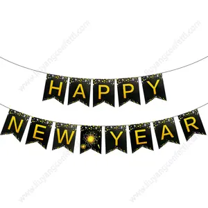 Nessun fai da te richiesto anni forniture per feste di vigilia 2023 Hanging Garland Sign Black Gold Decor Home Happy New Year Banner Decorations