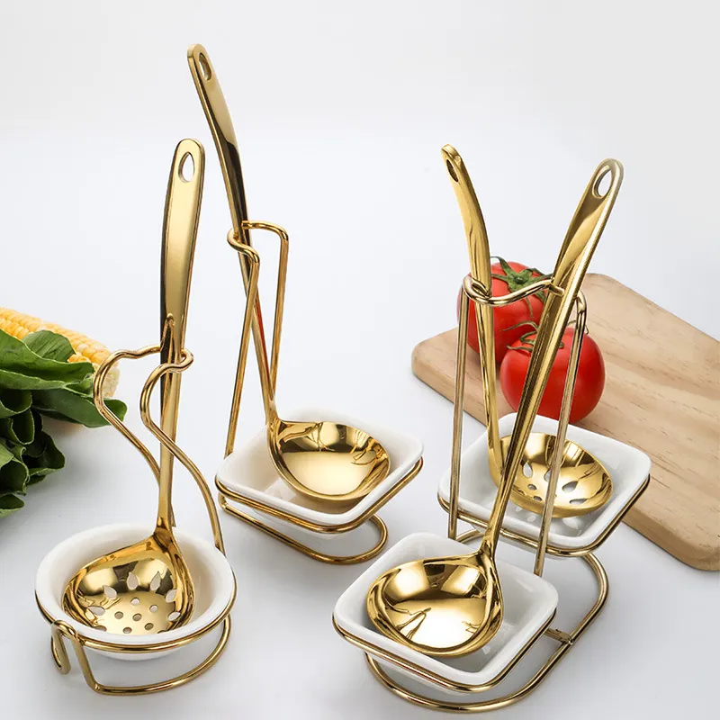 Gold stainless steel soup spoon rack male spoon chopsticks rack supporting hot pot soup spoon colander set