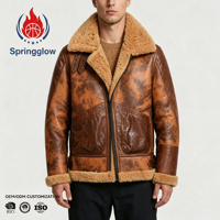 Chaqueta de aviador bomber personalizada para hombre, de cuero desgastado, forrada con piel de oveja, estilo B3, vintage, cálida, para exteriores, OEM, al por mayor