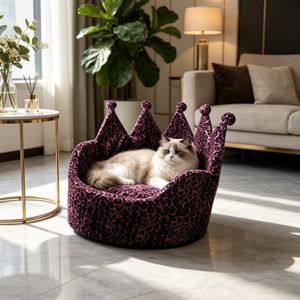 <strong>Canopy</strong> Cat Princess Crown Throne Luxury Pet <strong>Bed</strong> for Cats <strong>Dogs</strong> Soft PP Cotton Plush Removable Washable Purple Leopard All Seasons - Product Image 4