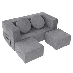 Children's <b>Sofa</b> Set With Ottoman And Round Pillows Fabric High-Elasticity Foam 2 Seater For <b>Kids</b> Bedroom Play Area - Product Image 1