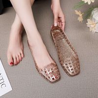 Sandales plates à plateforme à bout carré pour femme, chaussures d'été d'extérieur en PVC ajourées à enfiler, magnifiques chaussures à petit talon et bouche peu profonde, tendance
