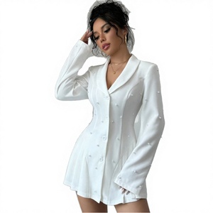 Blazer Elegante Personalizado para Mujer con Perlas, Botón Único, Antiarrugas, Solapa, Manga Larga, Bordado de Cuentas, Estilo Worsted - Product Image 2