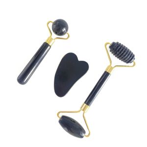 Herramientas de belleza para el cuidado de la piel piedra refrescante espiral obsidiana negra brillo rodillo de jade y kit gua sha - Product Image 6