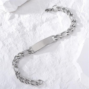 Nebiwu — Bracelet Figaro en acier inoxydable, chaîne à maillons, personnalisé, votre taille, barre d'identité vierge, gravure au Laser, DIY, vente en gros - Product Image 5