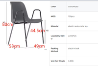Chaise d'école empilable en plastique PP avec structure en acier chromé et accoudoirs pour salle de classe et salle de formation