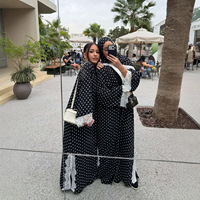 Abaya Hafizah en dentelle à pois noirs et blancs, robe musulmane de Dubaï, vente en gros, kaftan à bordure cils, Ramadan Aïd 2026, fournisseur d'usine