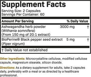 Suplemen Kesehatan Pria OEM Ashwagandha KSM-66 Kapsul, Pendukung Imunitas & Pencernaan, Dewasa, 60 Kapsul, Umur Simpan 24 Bulan - Product Image 3