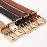 Damengürtel für Jeans und Hosen, Ledergürtel mit Goldschnalle, Arbeitsgürtel aus PU-Leder, Schmaler Gürtel