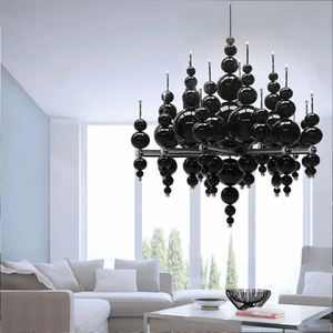 Intérieur moderne personnalisé grande chambre d'hôtel villa salon décoration suspendue <span class=keywords><strong>lustre</strong></span> en verre bulle <span class=keywords><strong>noir</strong></span> de <span class=keywords><strong>Murano</strong></span> - Product Image 2