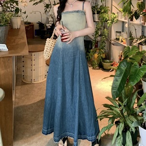 Personnalisé A-ligne décontracté sans manches <span class=keywords><strong>dégradé</strong></span> bleu robes été fronde coton Denim longue Stretch Maxi Maxi robe dos nu femmes vente entière - Product Image 5