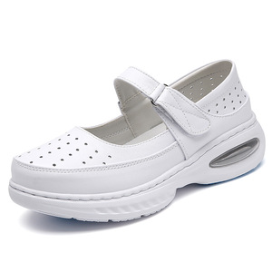 Chaussures d'infirmière en cuir blanc de deuxième couche pour femmes chaussures de travail médical rembourrées creuses douces et respirantes antidérapantes - Product Image 4