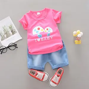 New Product Ideas Childrens Cotton Cartoon Characters Shirts And Light Blue Jeans Dress Pant Suit For Girls