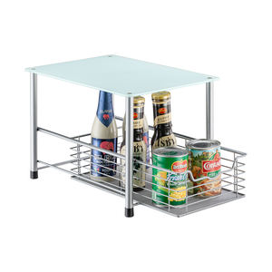 Tempered glass top sliver metal wire mesh sliding pull out cabinet organizer drawer spice rack kitchen cabinet organizer drawer