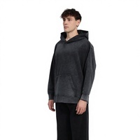 Sweat à capuche oversize en velours fin délavé rétro avec poche, taille 400g, style automne, épaules tombantes