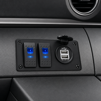 Panneau de commande 12V 24V à monter sur tableau de bord avec 2 interrupteurs marche/arrêt à lumière bleue et port de charge USB pour bateau marin, caravane