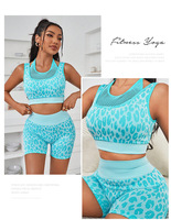 Ensemble de yoga 2 pièces sans couture pour femme, bleu clair, en Spandex/Nylon, taille haute, avec design ajouré en maille, pour le sport et le fitness