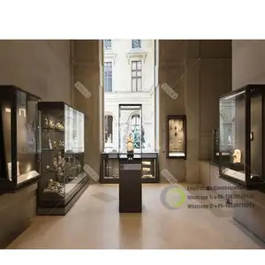 Op Maat Gemaakte Hoge Kwaliteit Eindglas Houten Moderne Museum Vitrine Voor Product Display