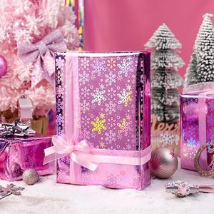 Christmas Original Pink Laser Metallic Holographic Iridescent Snowflake Gift <b>Wrapping</b> <b>Paper</b> for Birthday Gift Packaging - Product Image 1