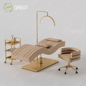 Muebles de salón de alta calidad Juego de cama de salón de cosméticos de Oro Negro Cama de pestañas ajustable en altura moderna de lujo con silla - Product Image 5