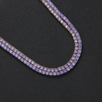 Nouveau Collier Unisexe Style Hip-Hop Européen et Américain, Chaîne Tennis en Cuivre avec Zircon Violet 4mm, Motif Bambou, pour Couples, Passe-Partout