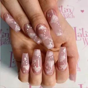 Nova 24pcs Caixão Longo Nude Unas de Imprensa Em Unhas Unhas Falsas postizas ABS Bailarina Projeto Pontas Das Unhas Artificiais Abs manicure