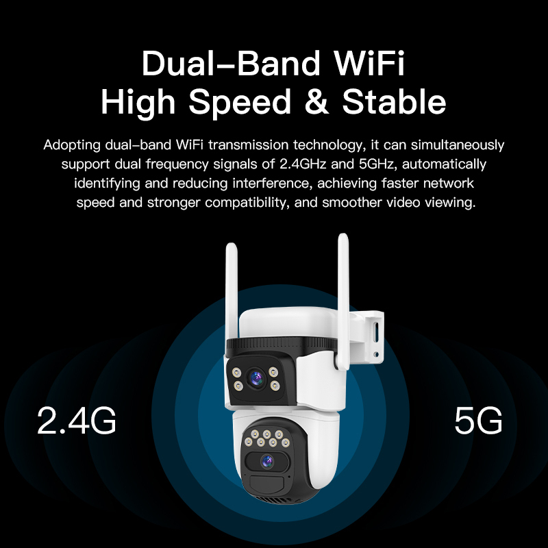 4K Caméra Surveillance WiFi Extérieure à Double Objectif,2.4G/5GHz Caméra 2-In-1,Détection Humaine avec Panneau Solaire,Suivi Automatique,Vision Nocturne Couleur,Étanche,Audio Bidirectionnel,360°PTZ