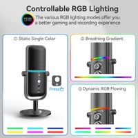 Microphone de jeu USB Rgb cardioïde et omnidirectionnel avec kit de support de bras de bureau pour podcast d'enregistrement sur ordinateur Pc