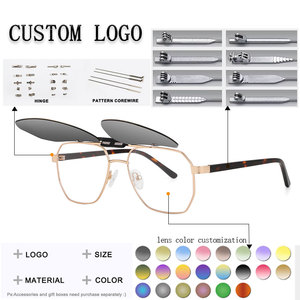 Unisex Rectangle Metal Frame <b>Clip</b>-on Sunglasses <b>Mirror</b> Lenses UV400 Protection Full Rim Adult Sun Protection Style - Product Image 2