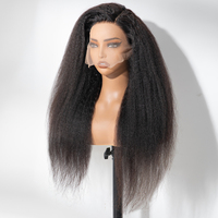 Wig Rambut Asli Brasil Remy 13x4 Lace Front Wig Kinky Straight Warna Natural Tanpa Lem, Wig Panjang dengan Lace Transparan dari Vendor Grosir