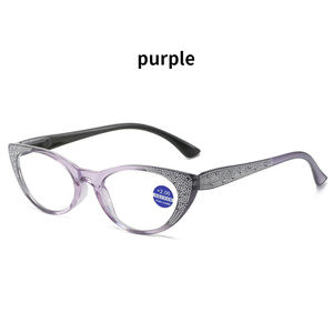 Lady Diopter + 1.0 + 4.0ブルーライトブロッキングシングルビジョンリーディングメガネダイヤモンドデコレーションファッション猫目アンチブルーライト - Product Image 6