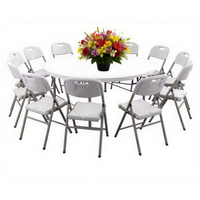 Table pliante ronde de banquet en plastique PE-HD de 60 pouces, 8 à 10 places, blanche et solide, pour l'extérieur, pour événements