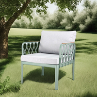 Mobilier de jardin d'extérieur moderne en corde tressée Chaise de canapé d'angle à cadre en aluminium avec métal en rotin pour ensemble de patio d'entrée d'appartement