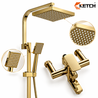 Système de douche en laiton avec pommeau pluie, douchette à main, colonne de douche, mitigeur pour baignoire et salle de bain, compatible US/UE