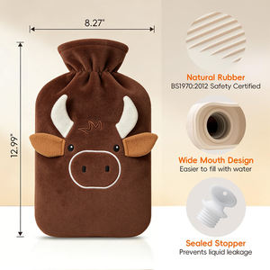 Nouvelle Arrivée Housse Mignonne en Polaire Vache pour <span class=keywords><strong>Bouillotte</strong></span> en Caoutchouc – Idéale pour Chauffer Mains et Pieds à la Maison ou au Bureau - Product Image 2