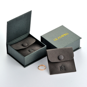 GLAMPKG New Arrival Microfiber Jewelry Cover Deboss Logo Button Pouch Magnetic Book Style Box With Foam Insert Packaging Set - Product Image 1