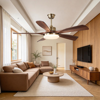 Ventilateur de plafond LED moderne et silencieux avec moteur DC sans balais en cuivre, télécommande, 5 pales, 6 vitesses, intensité variable, température de couleur 3000-6000K
