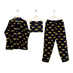 Ensemble de pyjama pour femmes en coton 100% imprimé d'animaux, manches longues, col rabattu, longueur intégrale, vêtements de nuit décontractés doux, printemps - Product Image 6
