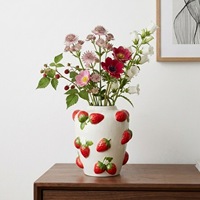 Vase de table en céramique rouge fraise, parfait pour l'exposition de fruits, style nordique, idéal pour la décoration intérieure, anniversaire, chambre, entrée