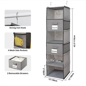 1 Pack 6 Shelf Hanging Closet Organizer With Detachable Drawers And Side Pockets For Clothes <b>Shoes</b> Bedroom <b>Storage</b> - Product Image 3