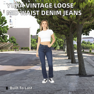 Pantalones Vaqueros Casuales de Mujer, Estilo Vintage, Corte Regular, Cintura Media, Pierna Ancha, Ecológicos, 100% Algodón, Estilo Urbano, Ligeros, para Otoño e Invierno - Product Image 2