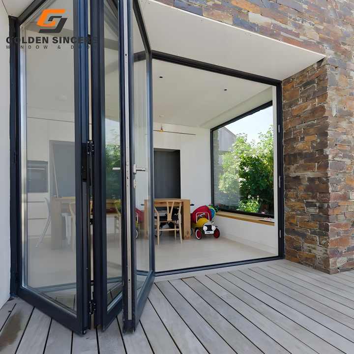 GS Custom Size Interior Folding Door Aluminum Glass Patio Door Heavy Duty Commercial Home Use