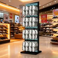 Présentoir à chaussures personnalisé double face en métal à 4 niveaux pour magasin de détail Showroom POS Shoe Slipper Store Display Stand