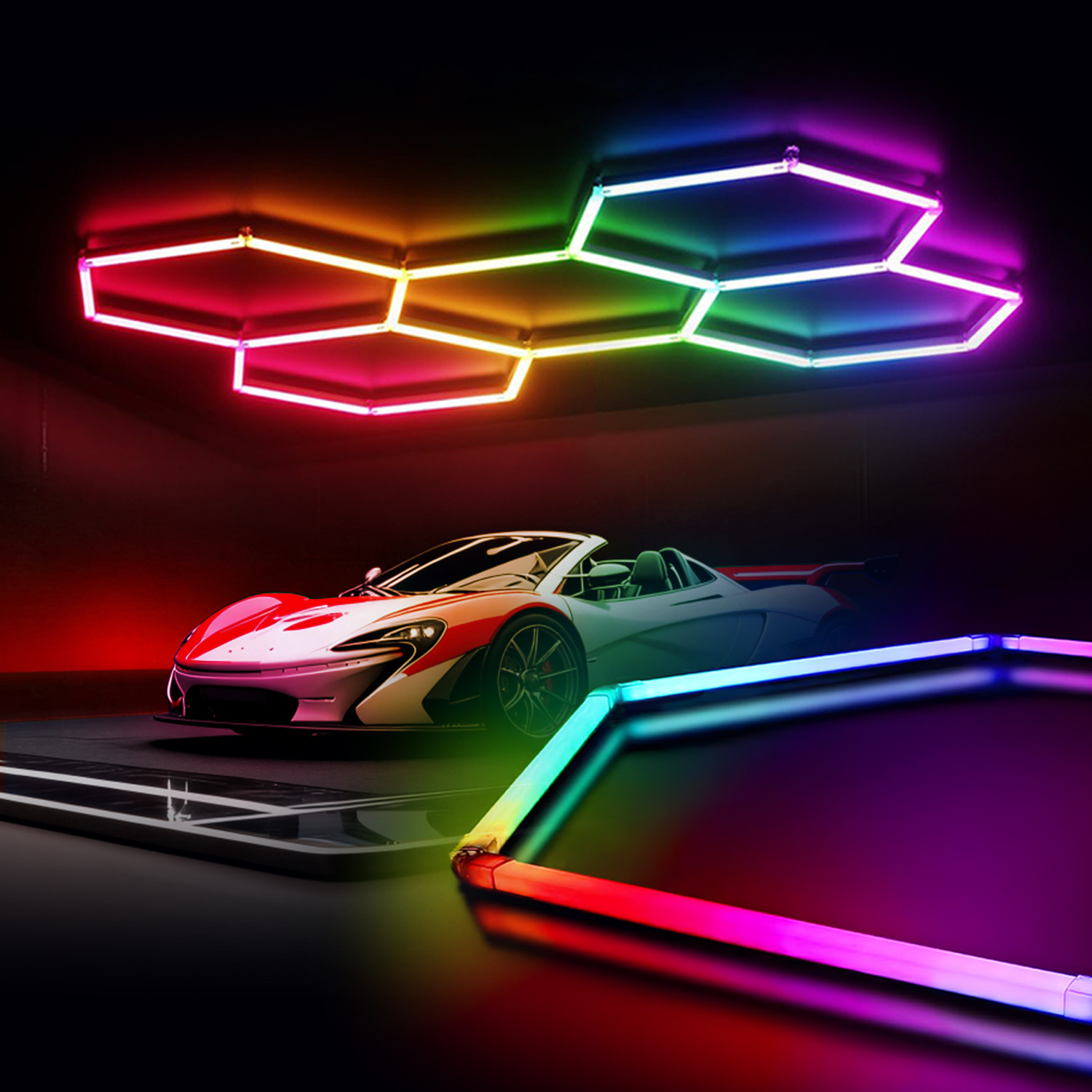 Rgb Car Meet Lightshow Hexagon Bay Panel 24V 30W Music Sync Night Cruise Scene 8ft 16ft