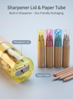 Mini crayons de couleur avec taille-crayon intégré, en bois naturel, tube hexagonal en kraft, cadeau pour enfants, non toxique, rentrée scolaire, logo personnalisé, OEM